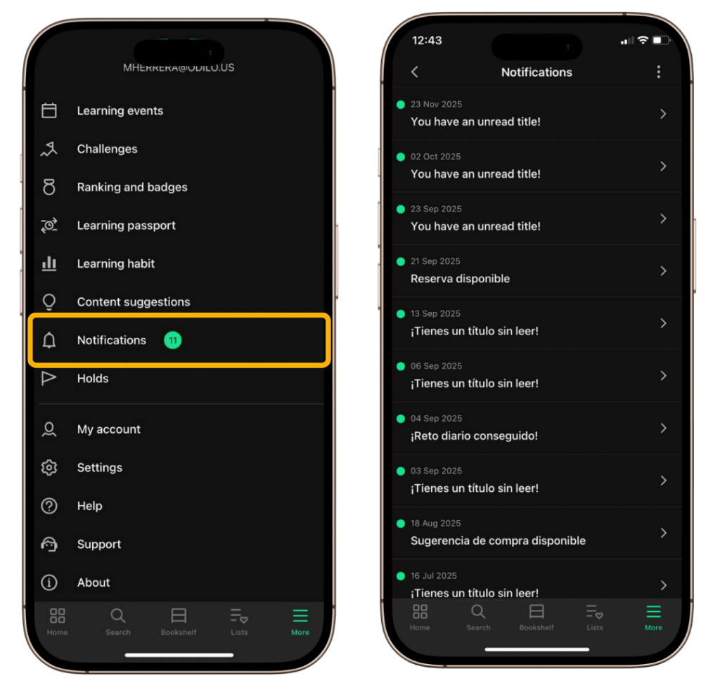 App notifications – ODILO Help Center